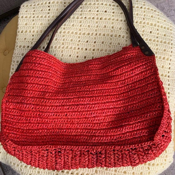 J. Jill Handbags - J. Jill Red Crochet Spacious Shoulder Tote Bag